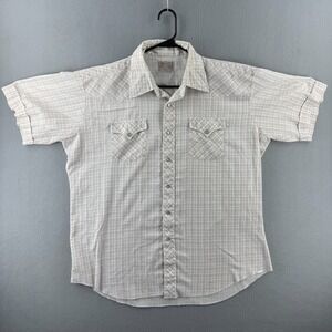 Vintage H Bar C Shirt Mens 2XL 26x31 Plaid Lightweight Pearl Snap USA 80s